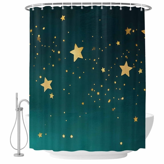 Shower Curtain Bathroom Set Dream Yellow Star on Teal Blue Waterproof Fabric Shower Curtains with Grommets&Hooks, Night Starry Sky Privacy Bath Curtain for Bathtub 36x72in