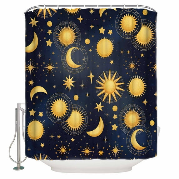 Shower Curtain Bathroom Set Fantasy Galaxy Moon Sun Waterproof Fabric Shower Curtains with Grommets&Hooks Cartoon Starry Night Privacy Bath Curtain for Bathtub 60x72in