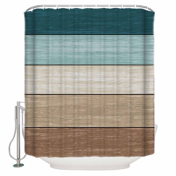 Shower Curtain Bathroom Set Farm Retro Wood Board Gradient Waterproof Fabric Shower Curtains with Grommets&Hooks Farmhouse Barn Brown Teal Plank Privacy Bath Curtain for Bathtub 36x72in