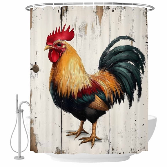 Shower Curtain Bathroom Set Farm Rooster on Wood Board Waterproof Fabric Shower Curtains with Grommets&Hooks, Country Animal Chicken Privacy Bath Curtain for Bathtub 36x72in
