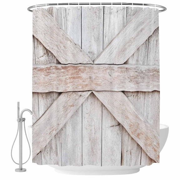 Shower Curtain Bathroom Set Farmhouse Retro Wooden Barn Waterproof Fabric Shower Curtains with Grommets&Hooks, Vintage Village Wood Grain Privacy Bath Curtain for Bathtub 36x72in