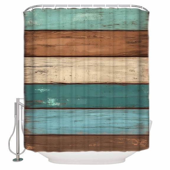 Shower Curtain Bathroom Set Farmhouse Vintage Brown Wood Board Waterproof Fabric Shower Curtains with Grommets&Hooks Shabby Farm Wooden Privacy Bath Curtain for Bathtub 36x72in