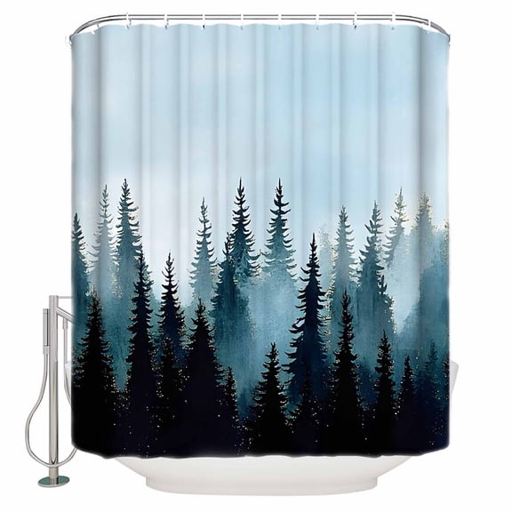 Shower Curtain Bathroom Set Forest Jungle Black Shadow Waterproof Fabric Shower Curtains with Grommets&Hooks Natural Landscape Blue Gradient Privacy Bath Curtain for Bathtub 60x72in