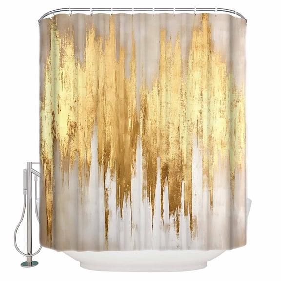 Shower Curtain Bathroom Set Gold Foil Abstract Geometric Waterproof Fabric Shower Curtains with Grommets&Hooks Color Block Impressionist Style Privacy Bath Curtain for Bathtub 48x72in