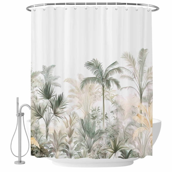 Shower Curtain Bathroom Set Green Palm Tree Turtle Leaf Tropical Plant Waterproof Fabric Shower Curtains with Grommets&Hooks, Forest Sketch Art Privacy Bath Curtain for Bathtub 36x72in
