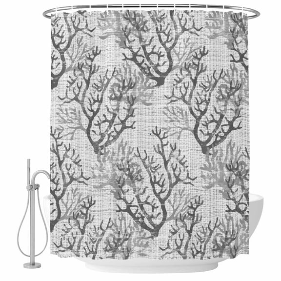 Shower Curtain Bathroom Set Grey Ombre Coral Abstract Waterproof Fabric Shower Curtains with Grommets&Hooks, Summer Ocean Corals Privacy Bath Curtain for Bathtub 36x72in