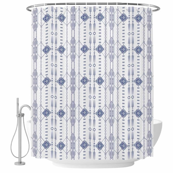 Shower Curtain Bathroom Set Ikat Ethnic Seamless Waterproof Fabric Shower Curtains with Grommets&Hooks, Indian Tribal Texture on White Privacy Bath Curtain for Bathtub 36x72in