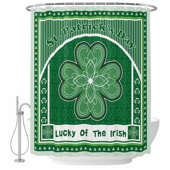Shower Curtain Bathroom Set Irish Festival Celtic Knots Lucky Shamrock Waterproof Fabric Shower Curtains with Grommets&Hooks, Stripe Privacy Bath Curtain for Bathtub 72x72in