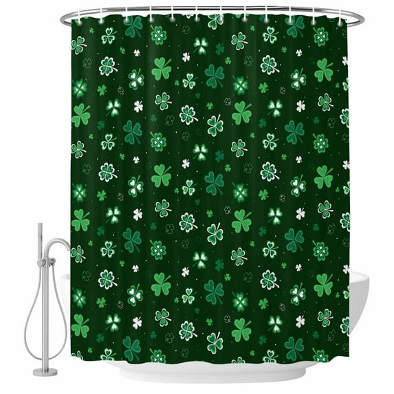 Shower Curtain Bathroom Set Irish St. Patrick's Day Shamrock Waterproof Fabric Shower Curtains with Grommets&Hooks, Lucky Four Leaf Clovers on Green Privacy Bath Curtain for Bathtub 36x72in