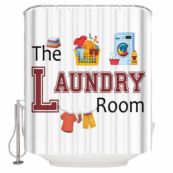 Shower Curtain Bathroom Set Laundry Room Cloth Pant Washing Machine Waterproof Fabric Shower Curtains with Grommets&Hooks Cartoon Style Privacy Bath Curtain for Bathtub 36x72in