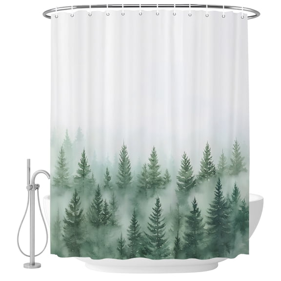 Shower Curtain Bathroom Set Lush Green Forest Mist Waterproof Fabric Shower Curtains with Grommets&Hooks, Minimalist Landscape Privacy Bath Curtain for Bathtub 36x72in