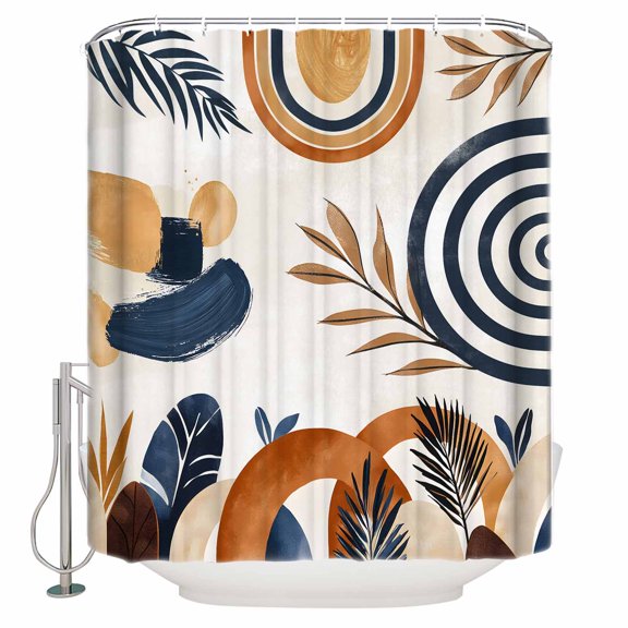 Shower Curtain Bathroom Set Mid Century Abstract Geometric Waterproof Fabric Shower Curtains with Grommets&Hooks Boho Leaves Nordic Arch Sun Privacy Bath Curtain for Bathtub 36x72in