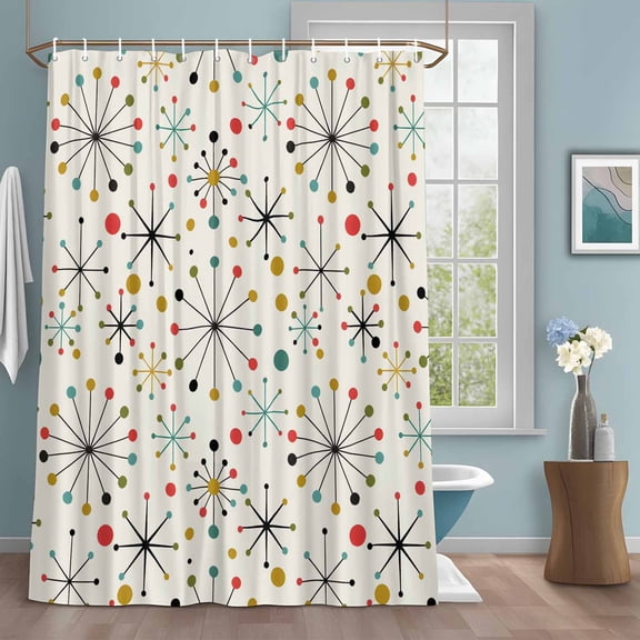 Shower Curtain Bathroom Set Mid Century Abstract Geometric Waterproof Fabric Shower Curtains with Grommets&Hooks, Modern Colorful Atomic Privacy Bath Curtain for Bathtub 72x84in