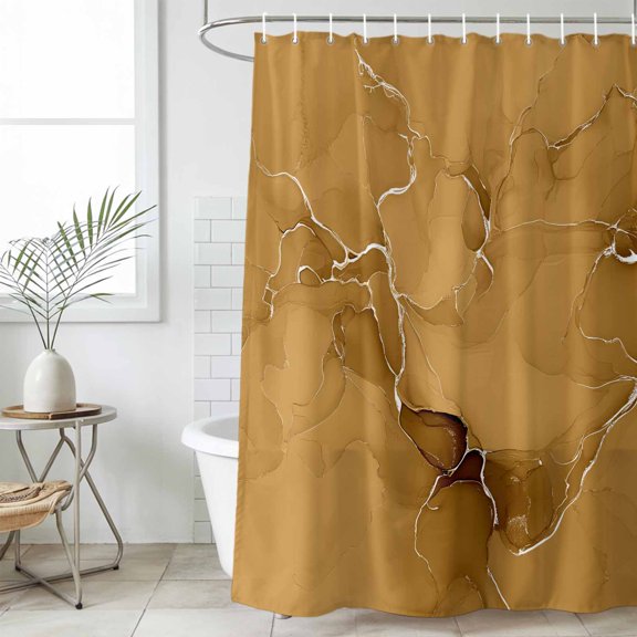 Shower Curtain Bathroom Set Modern Marble Texture Dark Yellow Waterproof Fabric Shower Curtains with Grommets&Hooks, Abstract Fluid Stripe Art Privacy Bath Curtain for Bathtub 48x72in