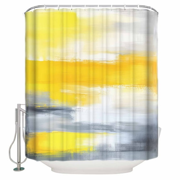 Shower Curtain Bathroom Set Modern Minimalist Yellow Gray Waterproof Fabric Shower Curtains with Grommets&Hooks Abstract Blurry Color Block Privacy Bath Curtain for Bathtub 36x72in