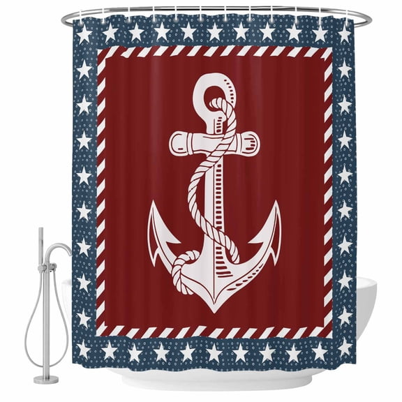 Shower Curtain Bathroom Set Nautical Sailing Anchor Stars Stripes Waterproof Fabric Shower Curtains with Grommets&Hooks, Independence Day Flag Privacy Bath Curtain for Bathtub 36x72in
