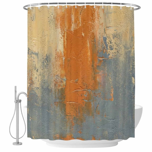 Shower Curtain Bathroom Set Orange Gray Abstract Graffiti Waterproof Fabric Shower Curtains with Grommets&Hooks, Modern Street Art Privacy Bath Curtain for Bathtub 72x72in