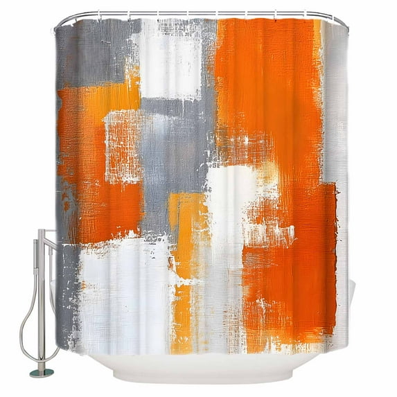 Shower Curtain Bathroom Set Orange Watercolor Oil Painting Art Waterproof Fabric Shower Curtains with Grommets&Hooks Gray Gradient Graffiti Style Privacy Bath Curtain for Bathtub 72x72in