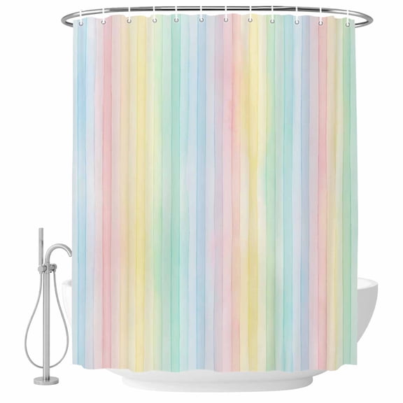 Shower Curtain Bathroom Set Rainbow Stripes Gradient Waterproof Fabric Shower Curtains with Grommets&Hooks, Pastoral Watercolor Line Privacy Bath Curtain for Bathtub 36x72in