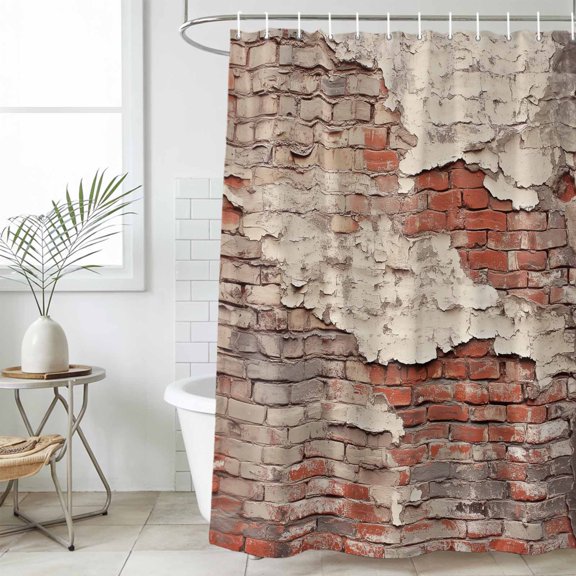 Shower Curtain Bathroom Set Red Beige Brick Backdrop Old Cement Waterproof Fabric Shower Curtains with Grommets&Hooks, Vintage Art Privacy Bath Curtain for Bathtub 60x72in