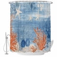thumbnail image 1 of Shower Curtain Bathroom Set Retro Corals Sea Stars Shells Waterproof Fabric Shower Curtains with Grommets&Hooks, Summer Oceans Navy Blue Privacy Bath Curtain for Bathtub 72x72in, 1 of 9