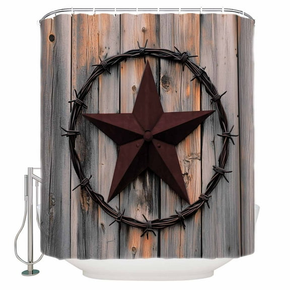 Shower Curtain Bathroom Set Retro Country Texas Western Star Waterproof Fabric Shower Curtains with Grommets&Hooks Rustic Vintage Wood Plank Privacy Bath Curtain for Bathtub 36x72in