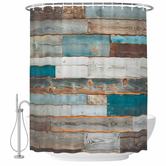 Shower Curtain Bathroom Set Retro Farm Wood Grain Waterproof Fabric Shower Curtains with Grommets&Hooks, Gradient Shabby Wooden Boards Privacy Bath Curtain for Bathtub 36x72in