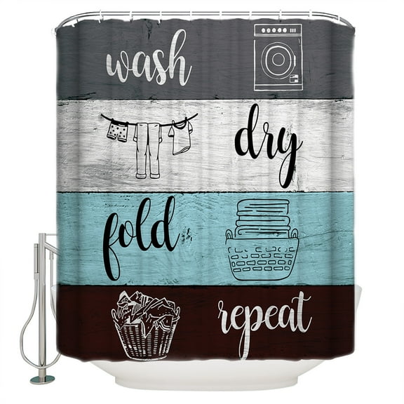 Shower Curtain Bathroom Set Retro Laundry Room Texts Waterproof Fabric Shower Curtains with Grommets&Hooks Rustic Wooden Plank Privacy Bath Curtain for Bathtub 72x84in