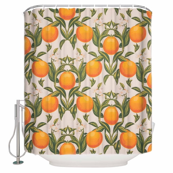 Shower Curtain Bathroom Set Retro Summer Orange Fruit Waterproof Fabric Shower Curtains with Grommets&Hooks Watercolor Farmhouse Plant Privacy Bath Curtain for Bathtub 60x72in