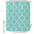thumbnail image 1 of Shower Curtain Bathroom Set Rustic Teal Retro Linen Waterproof Fabric Shower Curtains with Grommets&Hooks, Moroccan Texture Ethnic Style Privacy Bath Curtain for Bathtub 36x72in, 1 of 9