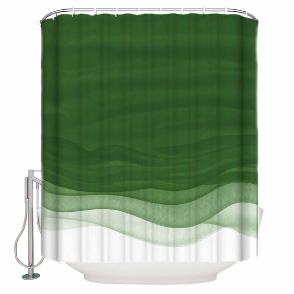 Shower Curtain Bathroom Set Sage Green Ombre Ocean Wave Waterproof Fabric Shower Curtains with Grommets&Hooks Modern Minimalist Style Privacy Bath Curtain for Bathtub 72x72in