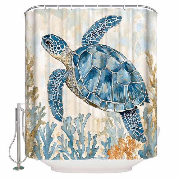 Shower Curtain Bathroom Set Sea Turtle Ocean Coral Waterproof Fabric Shower Curtains with Grommets&Hooks Underwater World Marine Animal Privacy Bath Curtain for Bathtub 72x84in