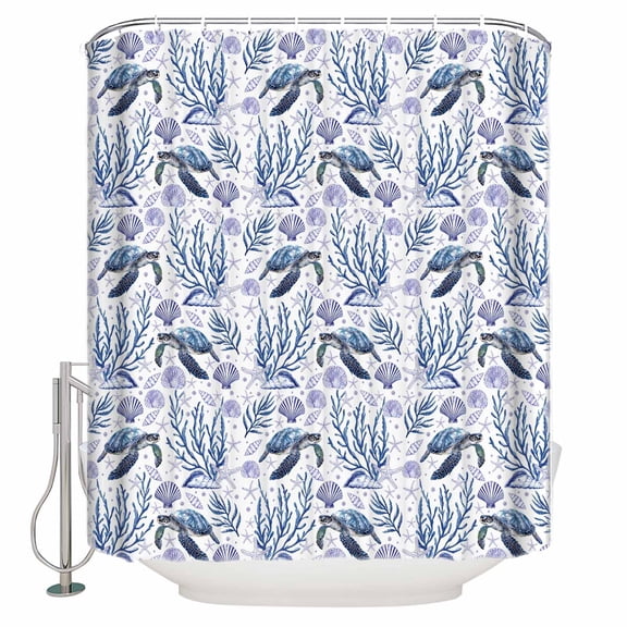 Shower Curtain Bathroom Set Sea Turtle Shell Coral Seamless Waterproof Fabric Shower Curtains with Grommets&Hooks Summer Ocean Theme Privacy Bath Curtain for Bathtub 72x84in