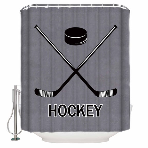 Shower Curtain Bathroom Set Sports Hockey Black Art Waterproof Fabric Shower Curtains with Grommets&Hooks Retro Gray Texture Privacy Bath Curtain for Bathtub 36x72in
