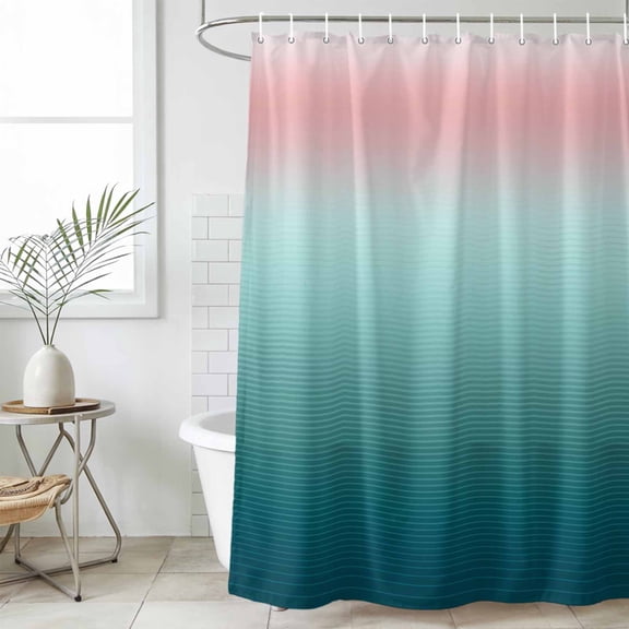 Shower Curtain Bathroom Set Stripe Teal and Pink Color Gradient Waterproof Fabric Shower Curtains with Grommets&Hooks, Abstract Modern Privacy Bath Curtain for Bathtub 60x72in