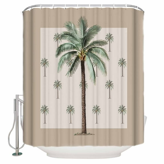 Shower Curtain Bathroom Set Summer Beach Coconut Tree Tropical Plant Waterproof Fabric Shower Curtains with Grommets&Hooks Brown Back Privacy Bath Curtain for Bathtub 36x72in