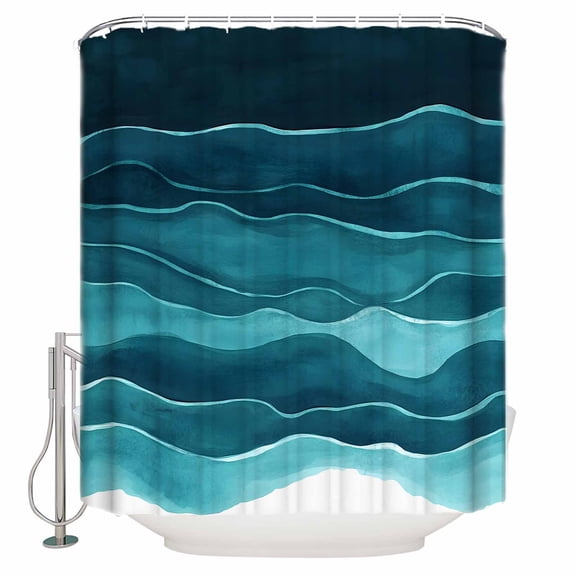 Shower Curtain Bathroom Set Summer Gradient Blue Ocean Wave Waterproof Fabric Shower Curtains with Grommets&Hooks Abstract Water Ripple Privacy Bath Curtain for Bathtub 60x72in