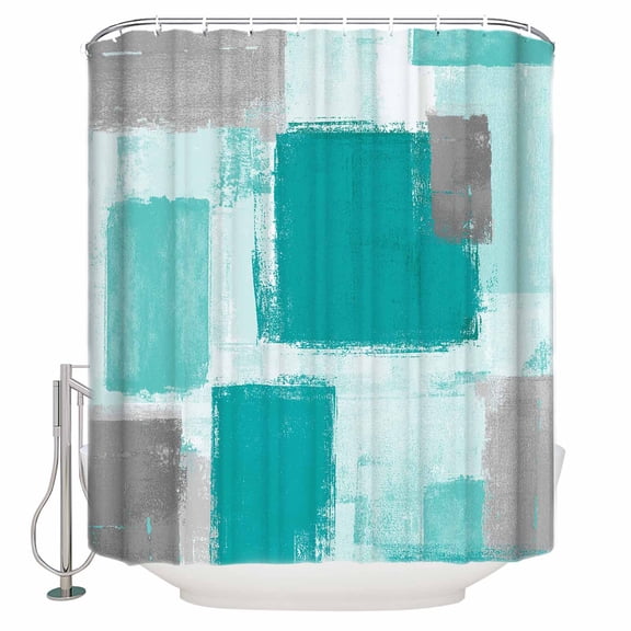 Shower Curtain Bathroom Set Teal Green Grey Oil Painting Waterproof Fabric Shower Curtains with Grommets&Hooks Modern Abstract Color Privacy Bath Curtain for Bathtub 60x72in