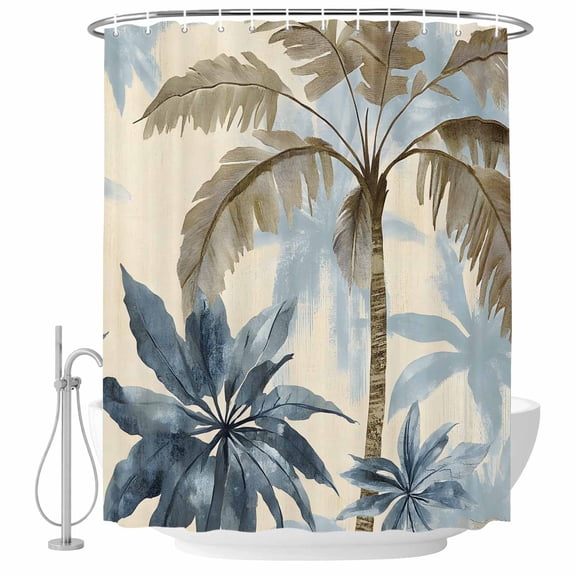 Shower Curtain Bathroom Set Tropical Plant Coconut Palm Tree Waterproof Fabric Shower Curtains with Grommets&Hooks, Watercolor Abstract Trees Privacy Bath Curtain for Bathtub 36x72in