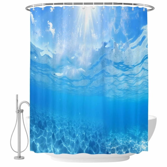 Shower Curtain Bathroom Set Underwater Blue Ocean Water Waves Sunshine Through Deep Sea View Waterproof Fabric Shower Curtains with Grommets&Hooks, Seascape Privacy Bath Curtain for Bathtub 36x72in