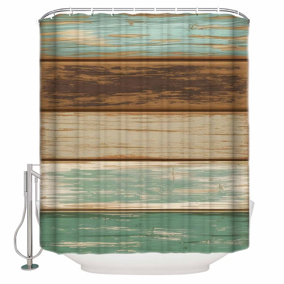 Shower Curtain Bathroom Set Vintage Farm Green Brown Wood Board Waterproof Fabric Shower Curtains with Grommets&Hooks Country Striped Privacy Bath Curtain for Bathtub 36x72in