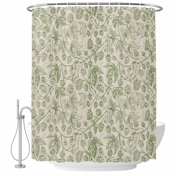Shower Curtain Bathroom Set Vintage Sage Green Botanical Waterproof Fabric Shower Curtains with Grommets&Hooks, Ombre Leaves Retro Linen Privacy Bath Curtain for Bathtub 72x72in