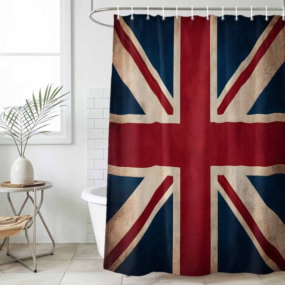 Shower Curtain Bathroom Set Vintage Union Jack Flag Waterproof Fabric Shower Curtains with Grommets&Hooks, Reerto Flags Of The United Kingdom Privacy Bath Curtain for Bathtub 60x72in