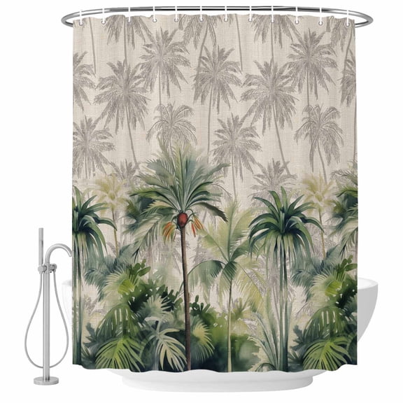 Shower Curtain Bathroom Set Watercolor Green Palm Trees Forest Waterproof Fabric Shower Curtains with Grommets&Hooks, Summer Tropical Plants Privacy Bath Curtain for Bathtub 36x72in