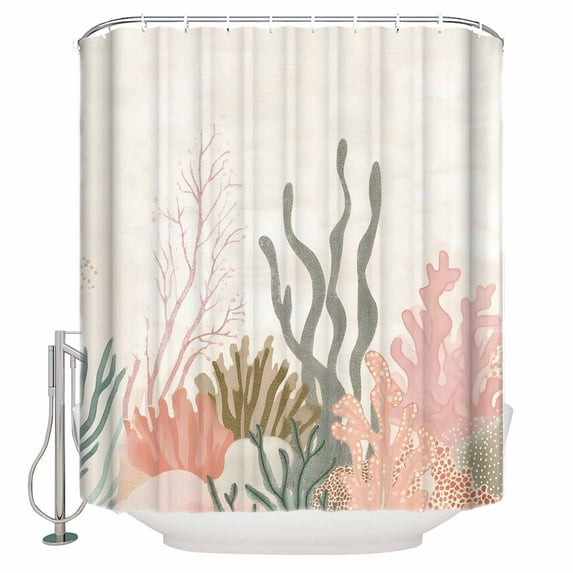 Shower Curtain Bathroom Set Watercolor Ocean Coral Waterproof Fabric Shower Curtains with Grommets&Hooks Abstract Marine Life Privacy Bath Curtain for Bathtub 72x84in