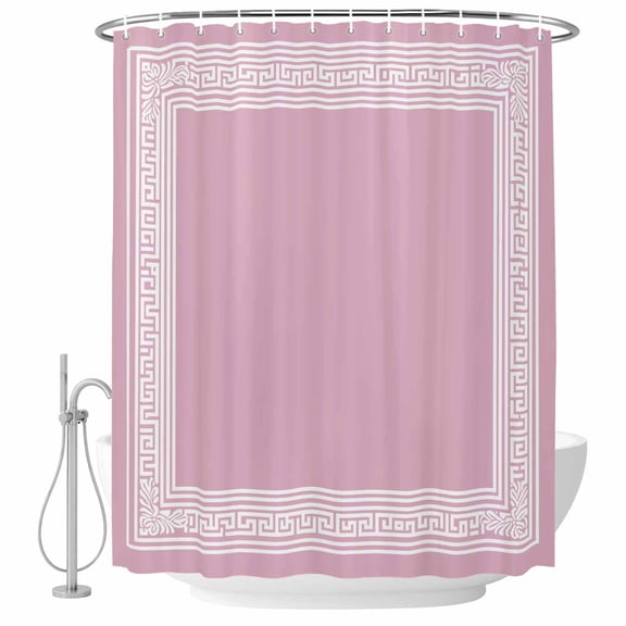Shower Curtain Bathroom Set Watercolor Pink Greece Key Waterproof Fabric Shower Curtains with Grommets&Hooks, Abstract Geometric Greece Privacy Bath Curtain for Bathtub 36x72in