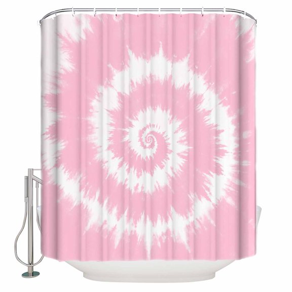 Shower Curtain Bathroom Set Watercolor Pink White Vortex Waterproof Fabric Shower Curtains with Grommets&Hooks Vintage Traditional Ethnic Tie-dye Privacy Bath Curtain for Bathtub 72x84in