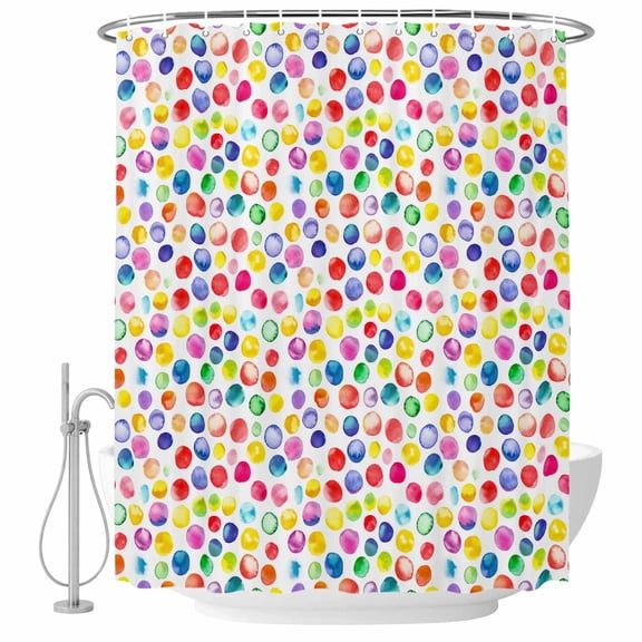 Shower Curtain Bathroom Set Watercolor Rainbow Polka Dots Waterproof Fabric Shower Curtains with Grommets&Hooks, Colorful Pattern Privacy Bath Curtain for Bathtub 36x72in