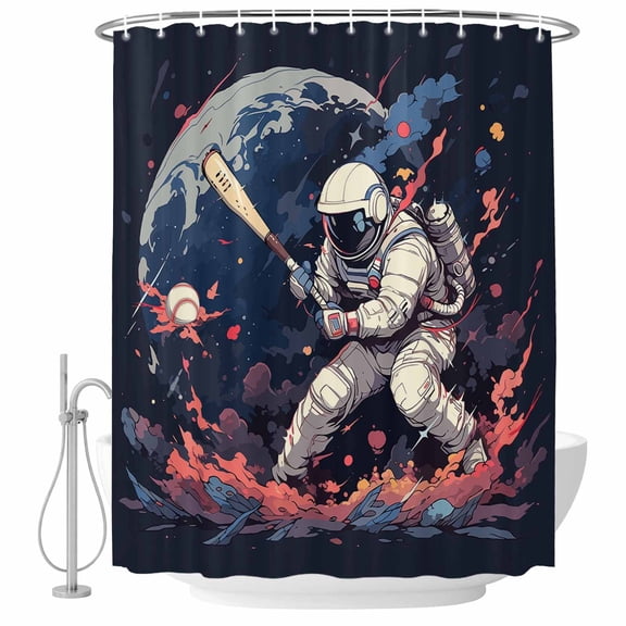 Shower Curtain Bathroom Set Watercolor Space Man Baseball Sport Waterproof Fabric Shower Curtains with Grommets&Hooks, Universe Planet Art Privacy Bath Curtain for Bathtub 36x72in