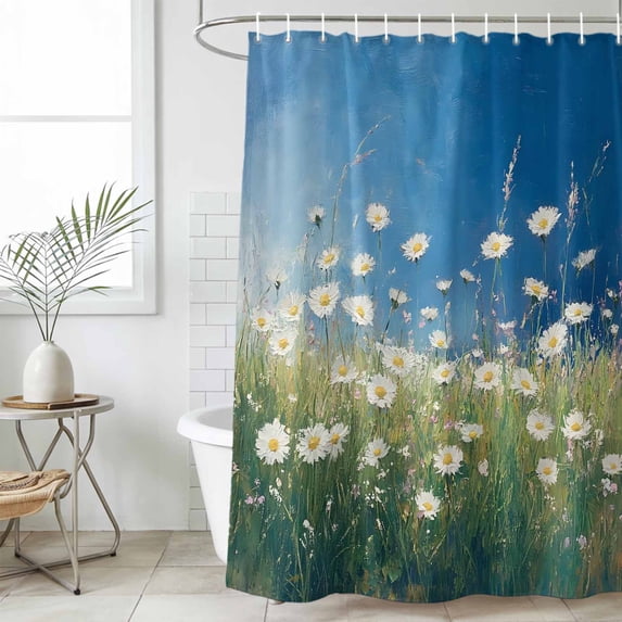 Shower Curtain Bathroom Set Watercolor Wildflower Flower Leaves Waterproof Fabric Shower Curtains with Grommets&Hooks, Oil Painting Art Privacy Bath Curtain for Bathtub 60x72in